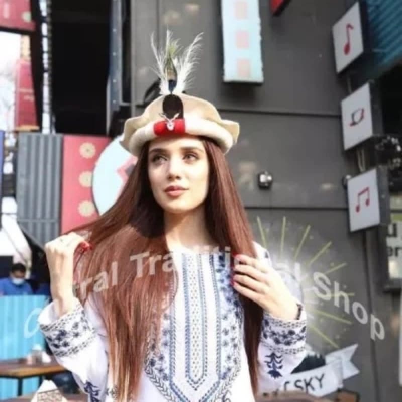 Handmade Chitrali Woolen Cap Pakol With Feather & Markhor Logo